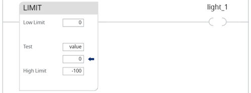 LIMIT ladder instruction example greater than low limit