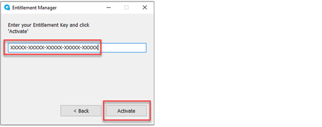 This image shows where to enter the Entitlement Key and click Activate in
              FactoryTalk Optix.
