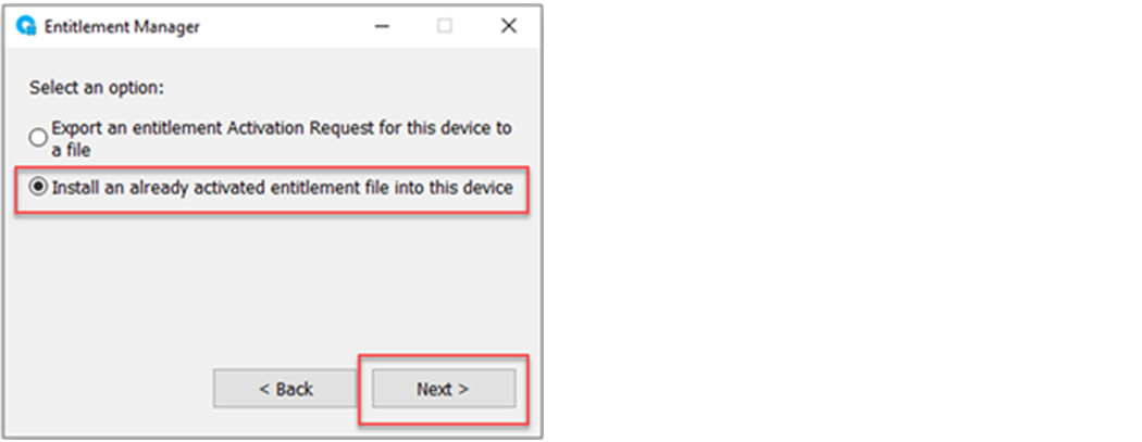 Install an entitlement that's already activated in a device in FactoryTalk Option
              Entitlement Manager.