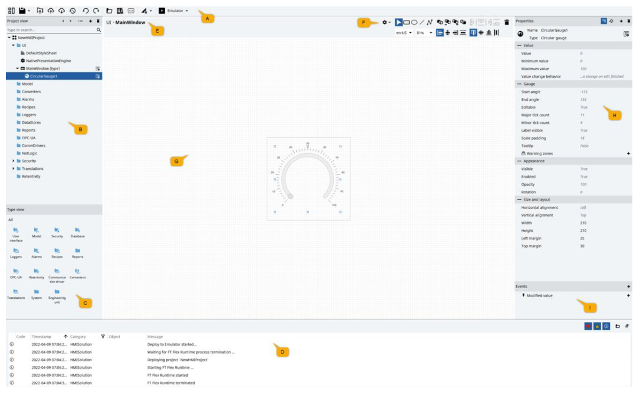 This image shows the main screen for FactoryTalk Optix Design Environment software.