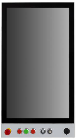 This portrait image shows a 6300PA panel PC with buttons.